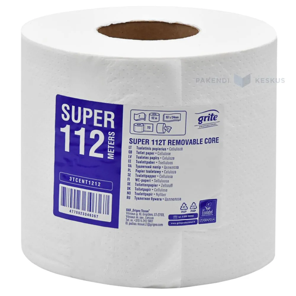 2-kihiline tualettpaber Grite Super 112T 13,4cm lai, rullis 112m