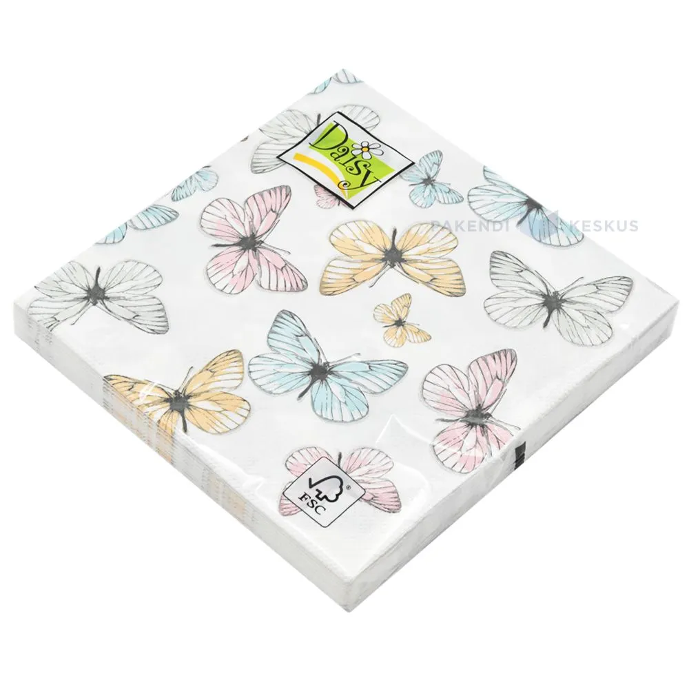2-layered napkin with different butterflies 33x33cm, 20pcs/pack
