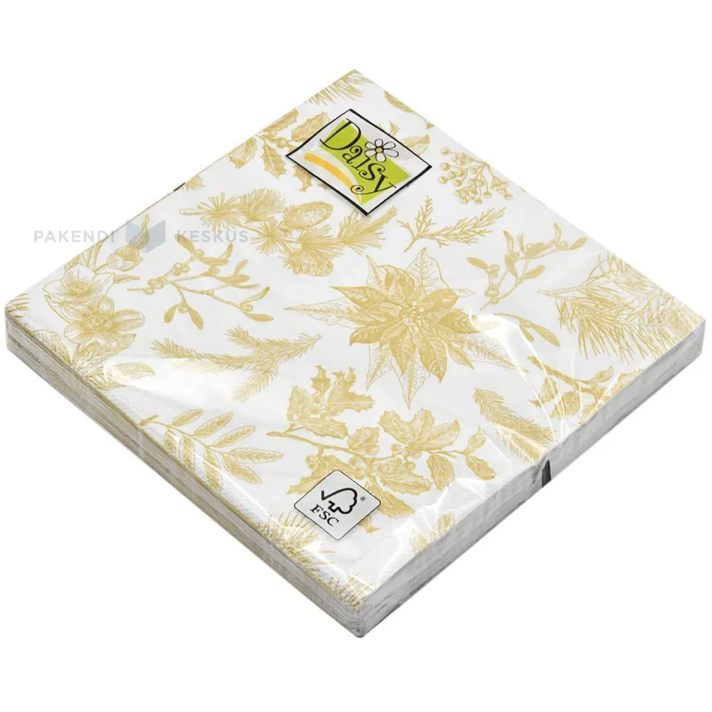 3-kihiline erinevate kuldsete taimedega salvrätik 33x33cm, pakis 20tk