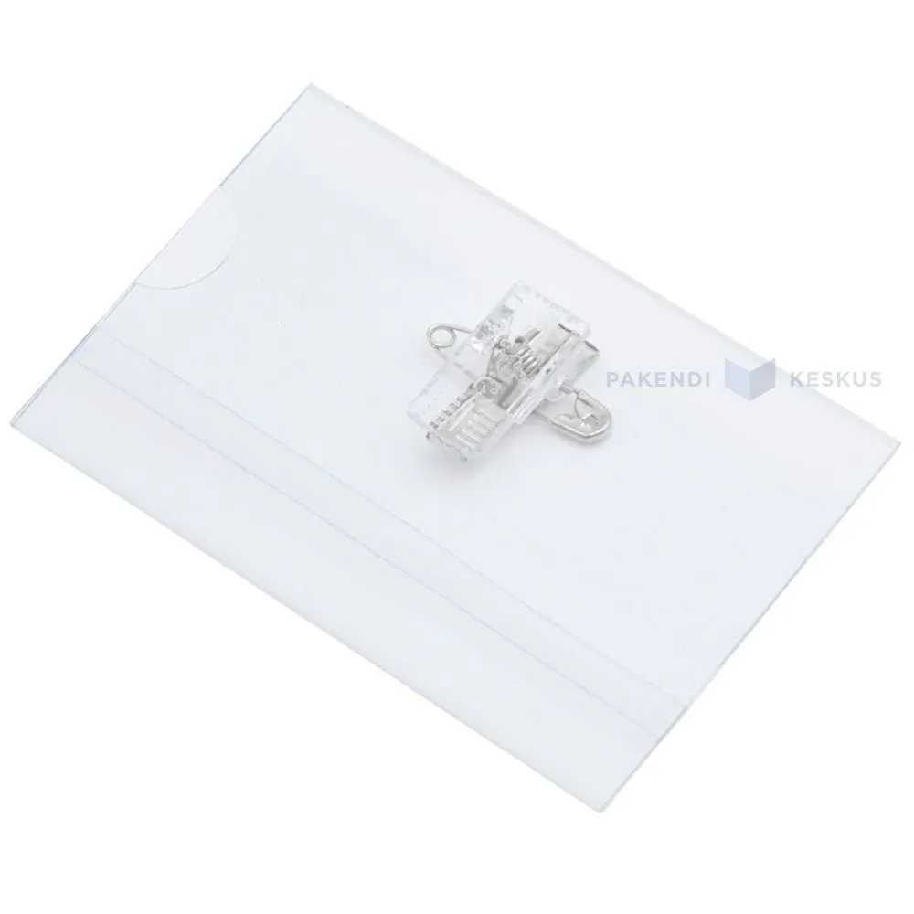 Transparent name tag holder with pin and clamp 90x54mm