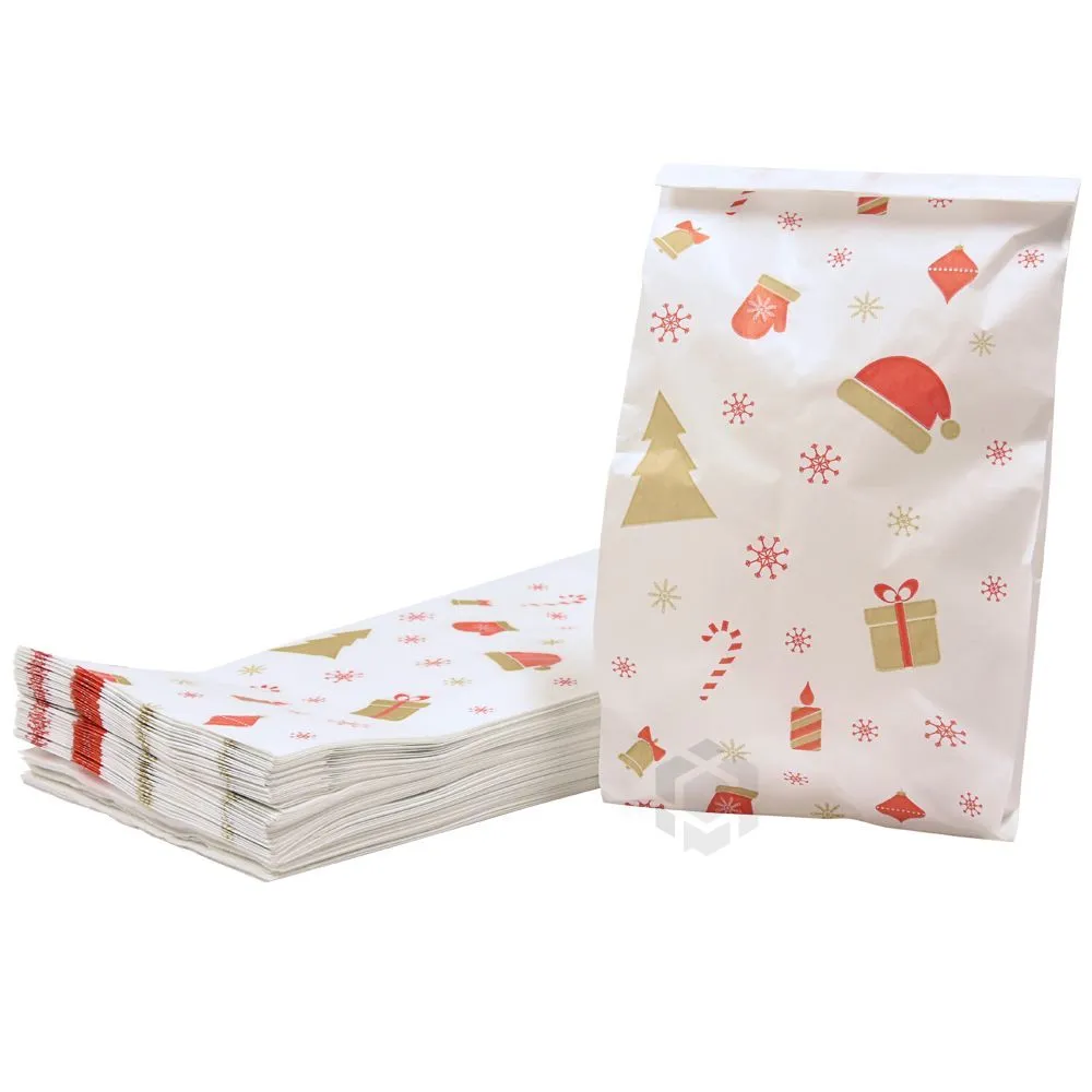 Christmas print white paper bag 15+6,5x28cm 30g/m2, 100pcs/pack