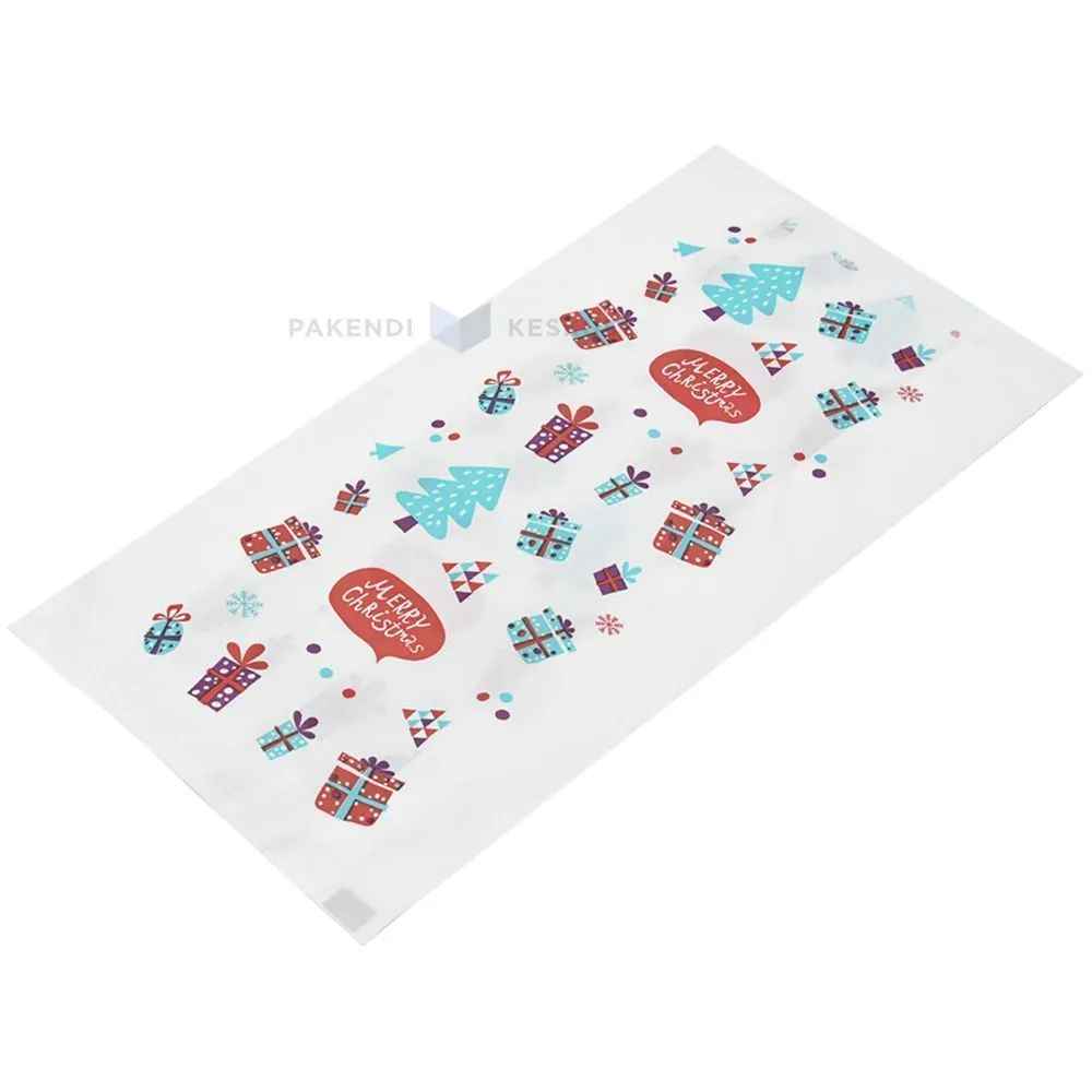 Jõulutrükiga valge paberkott 15+6,5x28cm 30g/m2, pakis 100tk