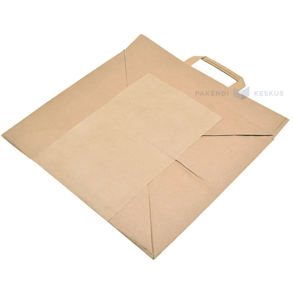 Brown paper bag with flat paper handles with extra wide bottom 36+31x36cm
