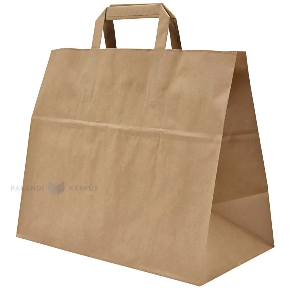 Brown paper bag with flat paper handles 32+17x27cm