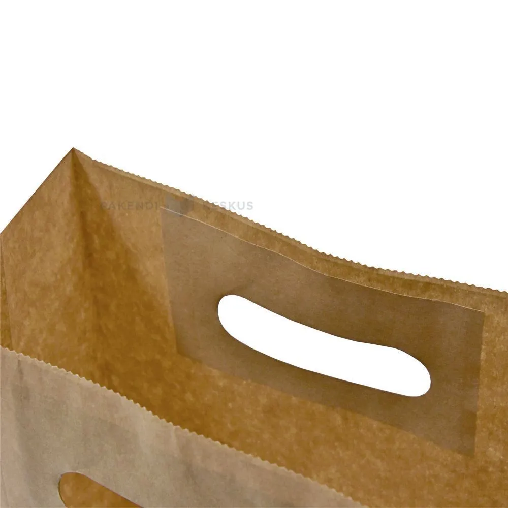 Brown paper bag with punch-hole handles 22+11x28cm 70g/m2
