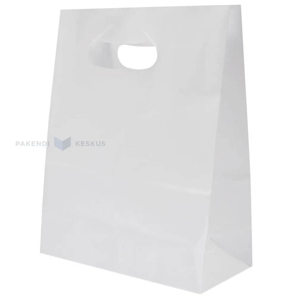 White paper bag with punch-hole handles 22+11x28cm 70g/m2