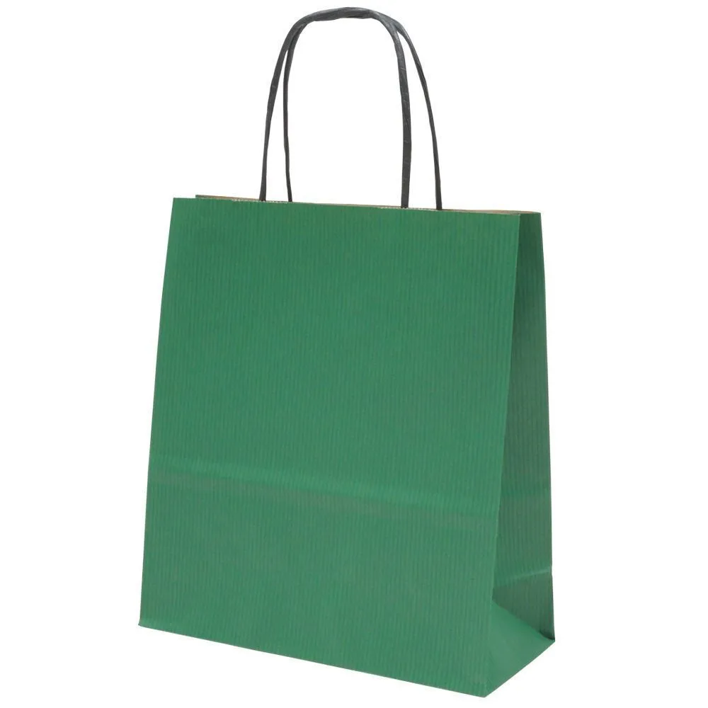 Green paper bag with twisted paper handles 19+8x21cm