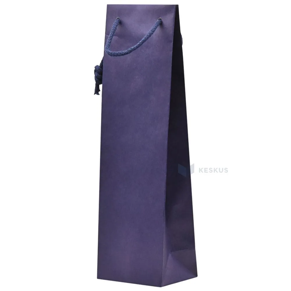 Dark blue recycled paper bag with rope handles 12+9x40cm