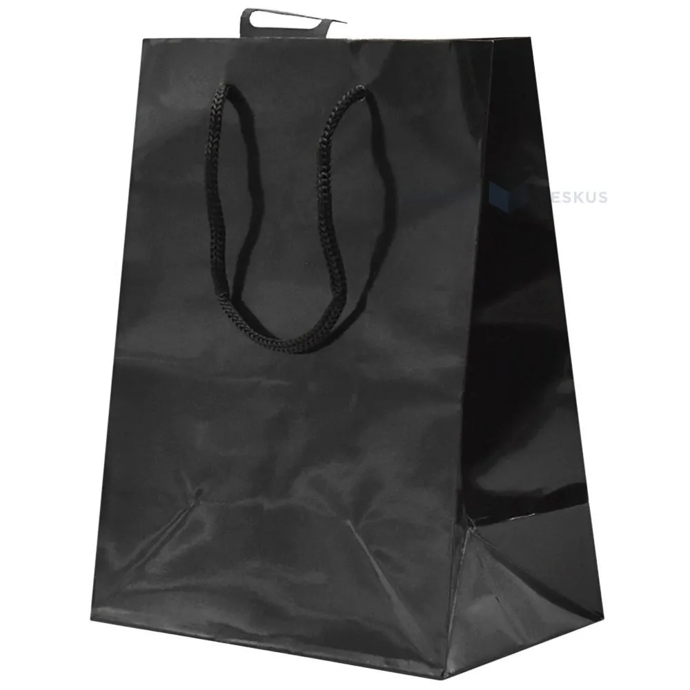 Shiny black gift bag with black rope handle 18+10x23cm