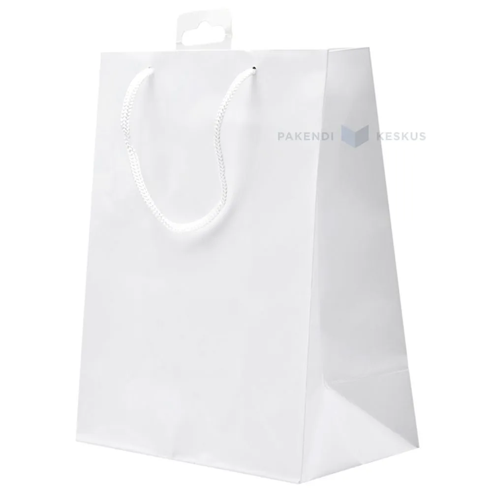 Shiny white gift bag with white rope handle 18+10x23cm
