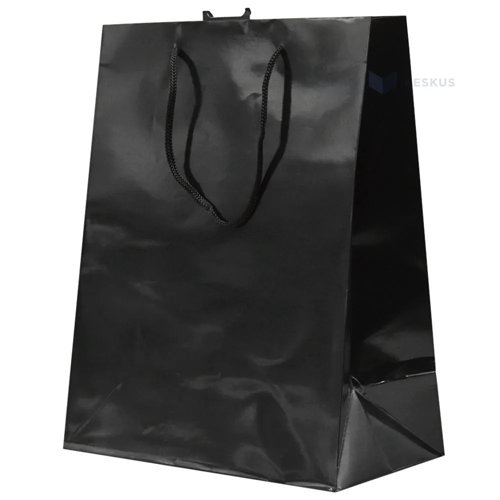 Shiny black gift bag with black rope handle 26+13x32cm