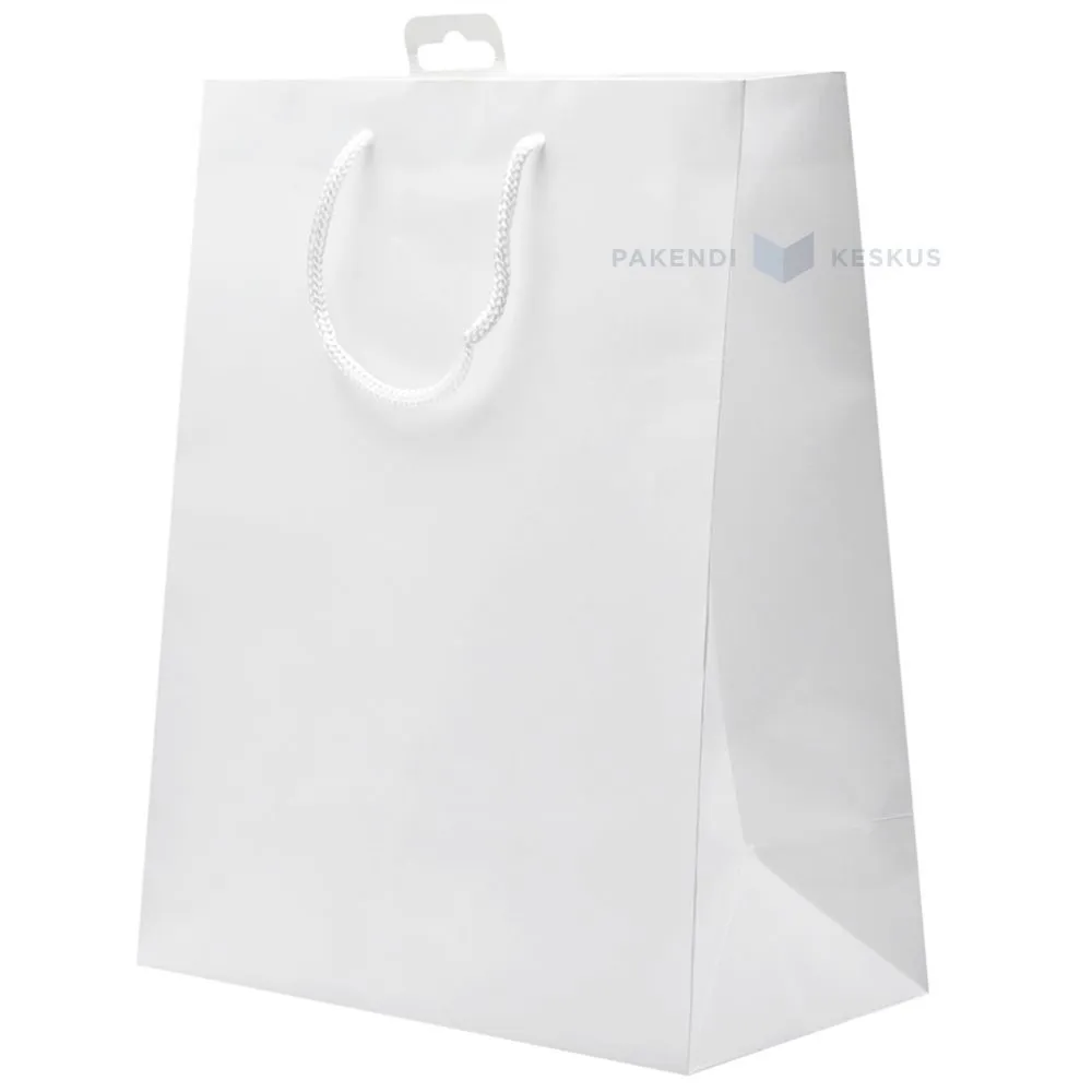 Shiny white gift bag with white rope handle 26+13x32cm