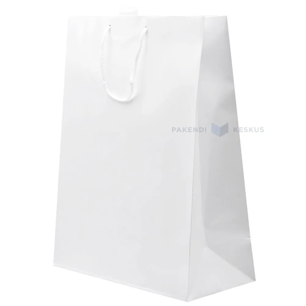 Shiny white gift bag with white rope handle 32+14x40cm