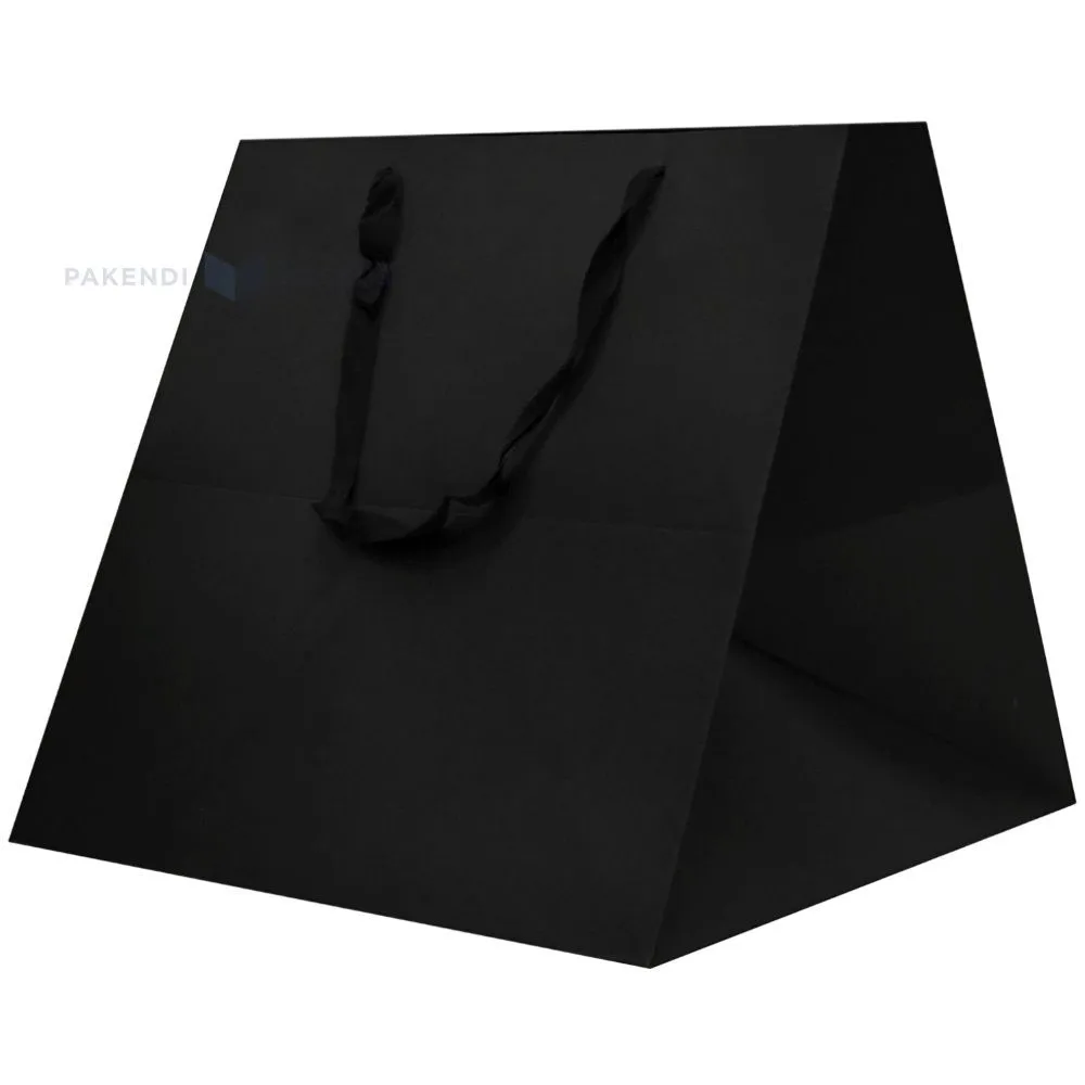 Black paper bag with ribbon handles 40+40x40cm