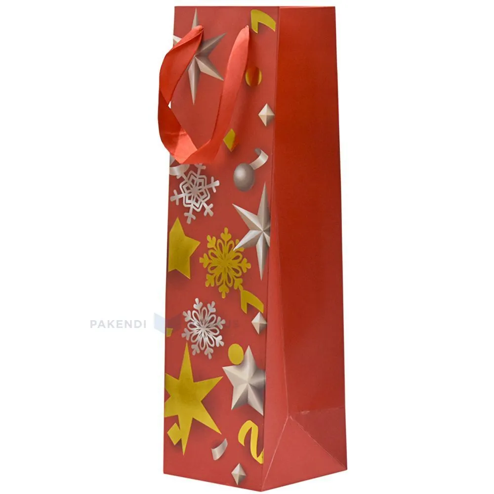 Lahjakassi viinille, 10,5+10,5x36cm, punaisella taustalla koristeita