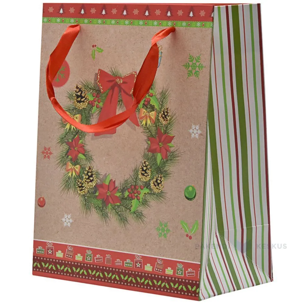 Paelsangaga punaste paeltega jõulupärjaga kinkekott 18+10x23cm