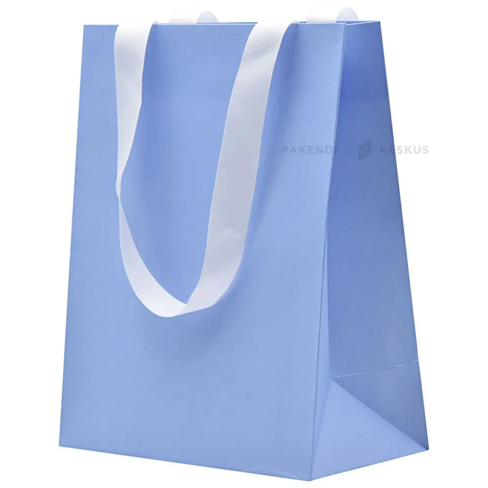 Light blue gift bag with white ribbon handles18+10x23cm