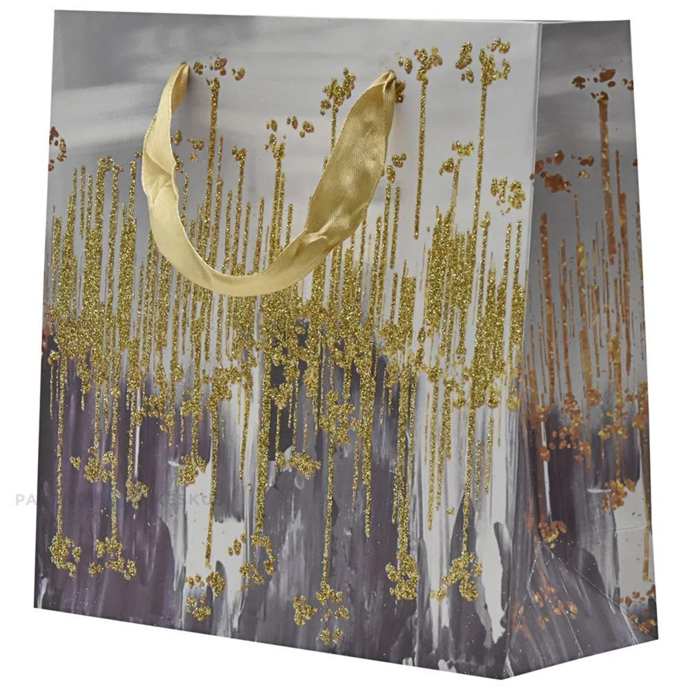 Ice crystal print paper bag with ribbon handles 20+8x20cm