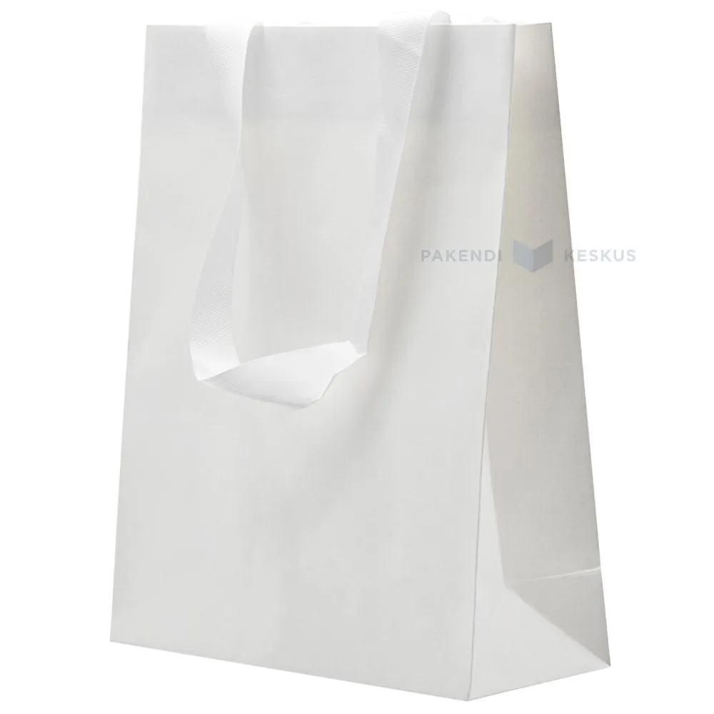 White gift bag with white ribbon handles 20+8x25cm