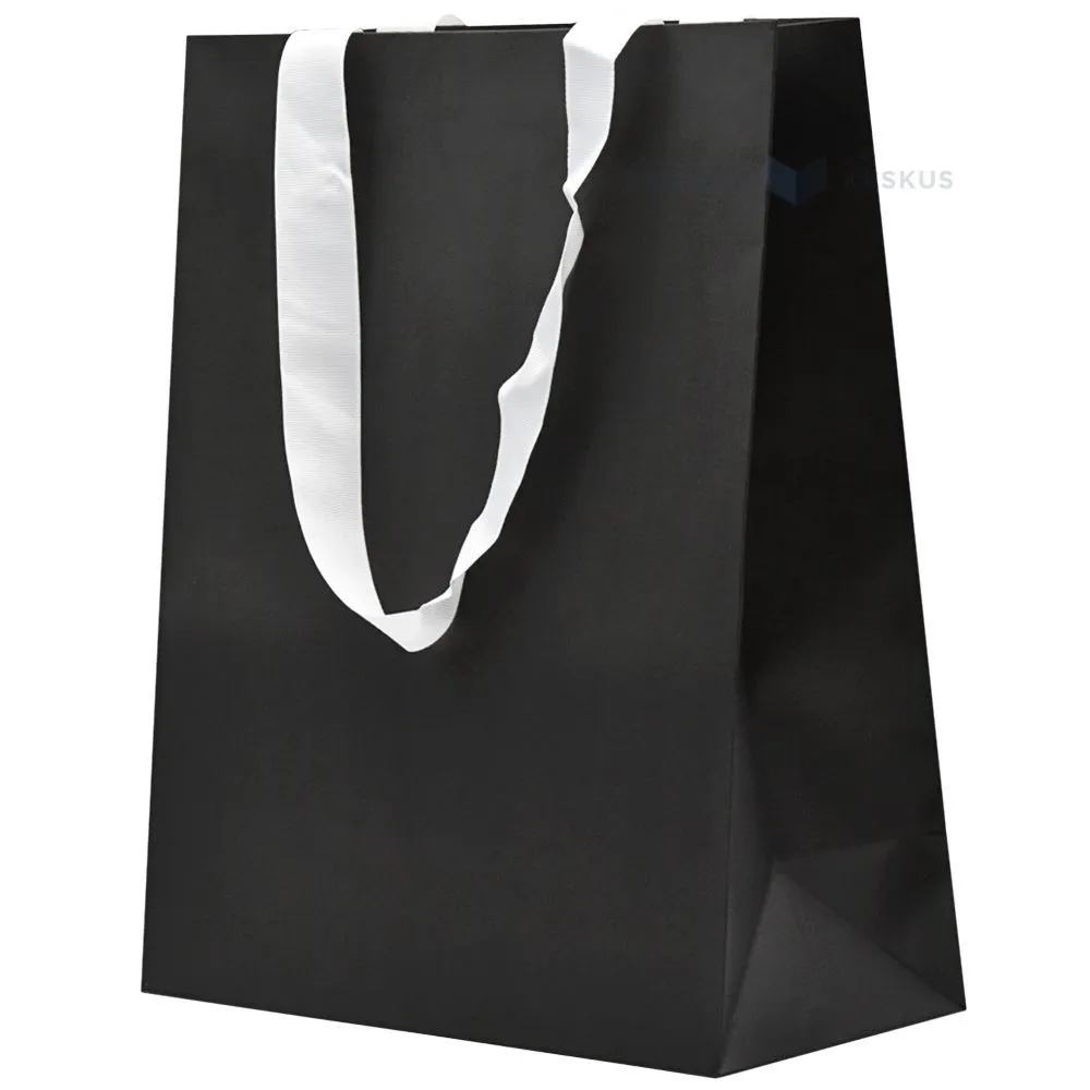 Valgete paelsangadega must kinkekott 26+12x32cm