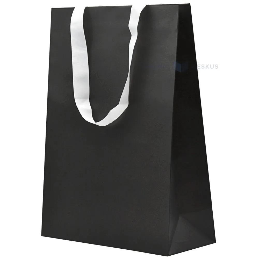 Valgete paelsangadega must kinkekott 30+12x40cm