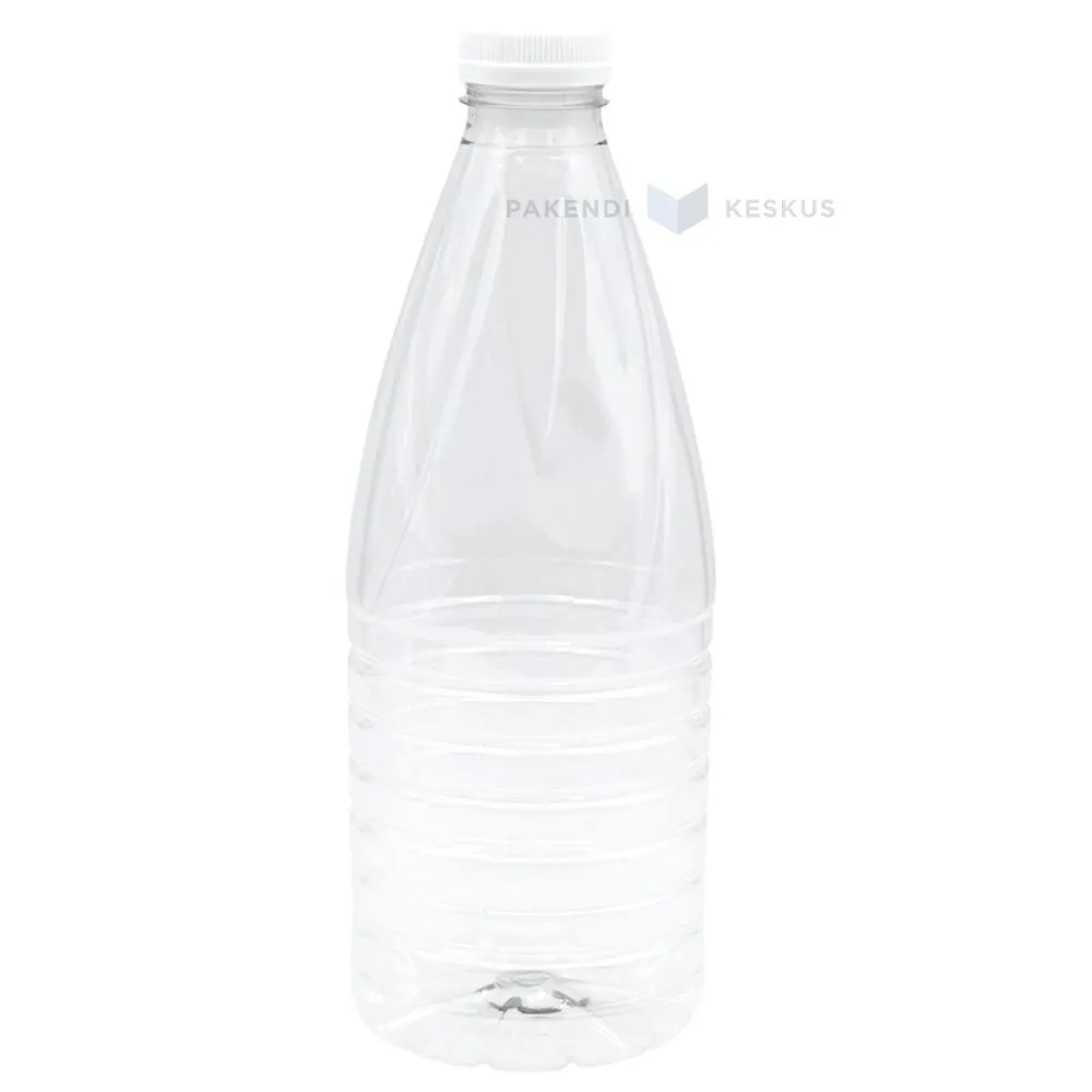 Muovipullo, rPET, valkoinen korkki, kierrettävä, 38mm'715, 28g+3,4g, 1L, 120 kpl pakkauksessa