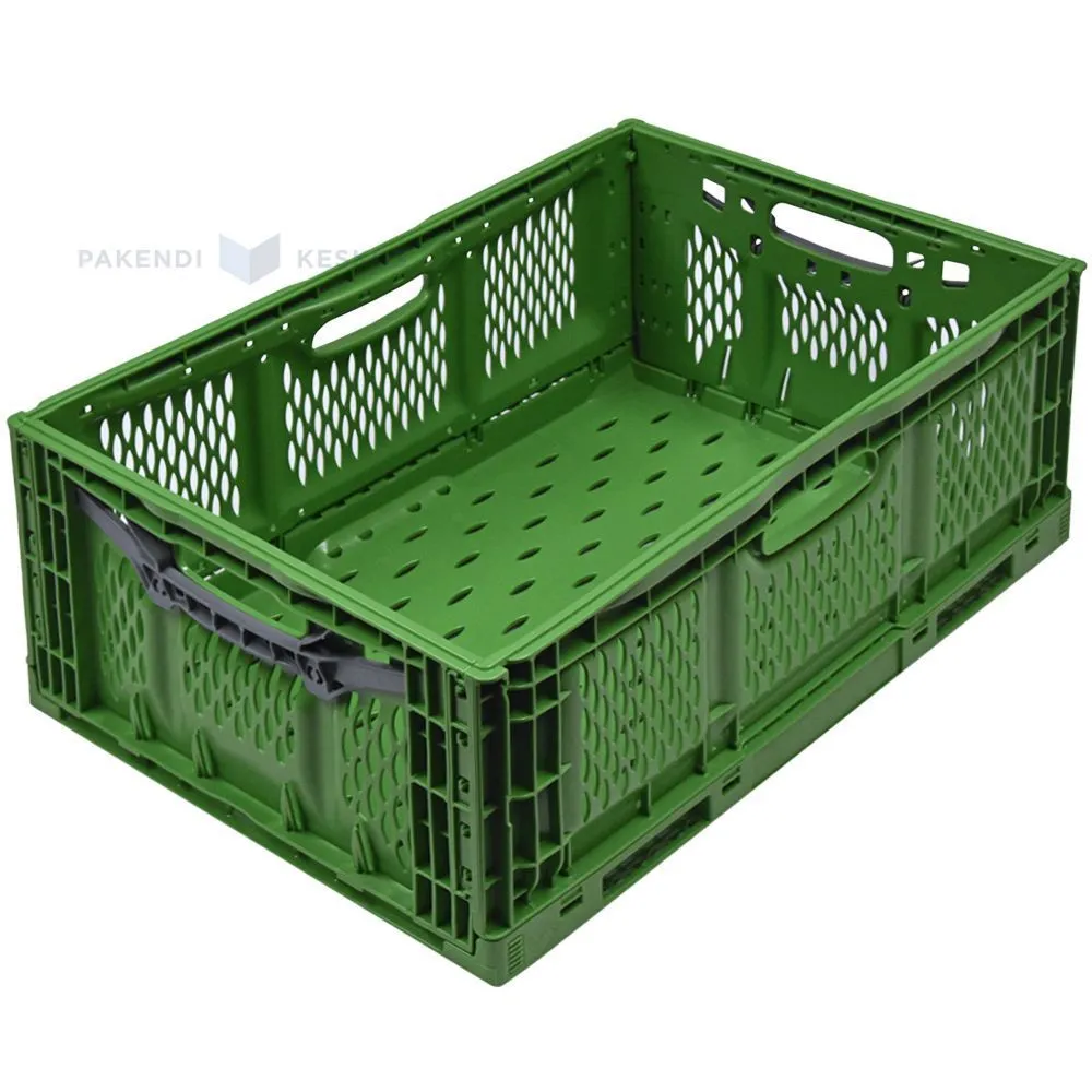 Green collapsible plastic crate 600x400x230mm max 45L / 20kg