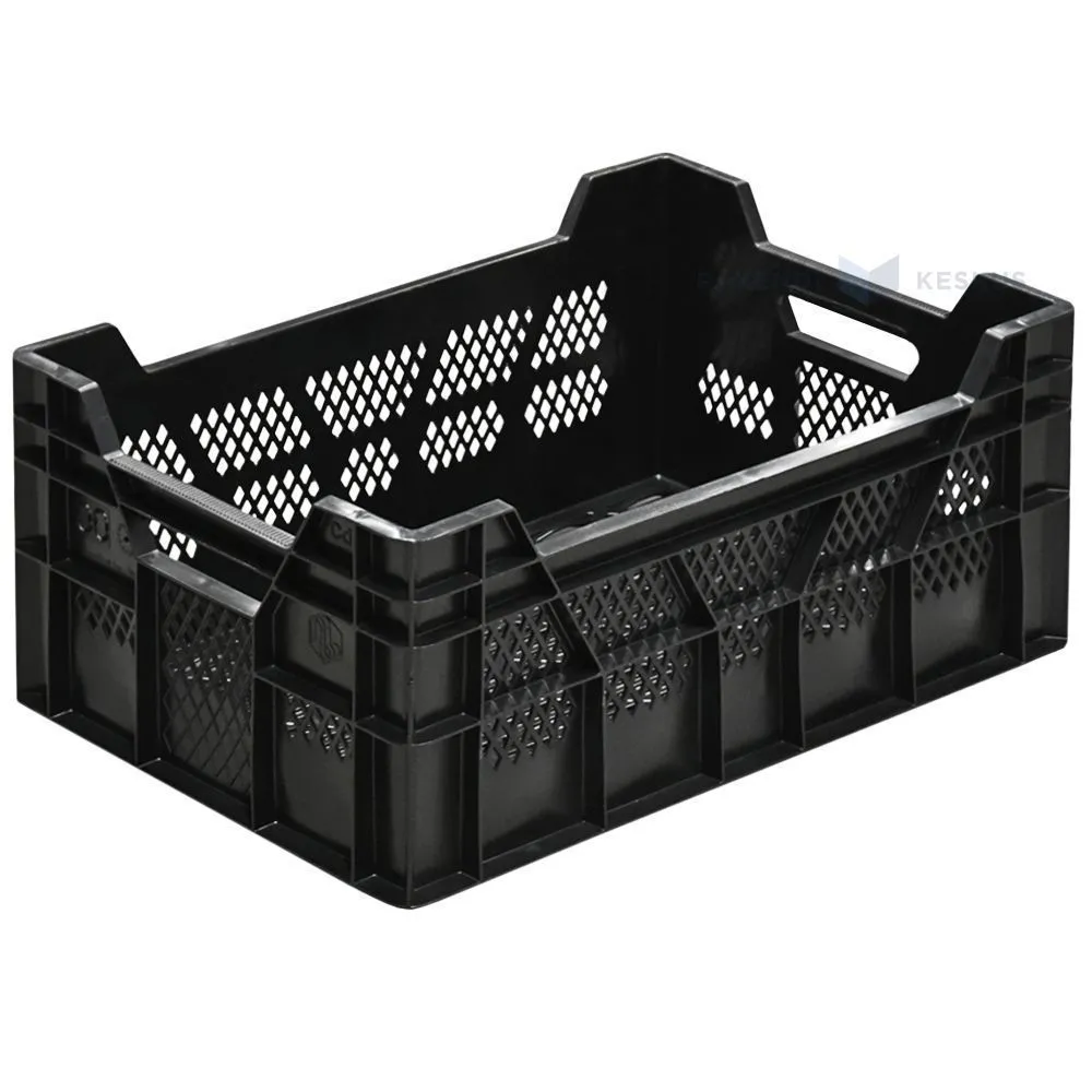 Black plastic crate 600x400x262mm max 44L / 20kg