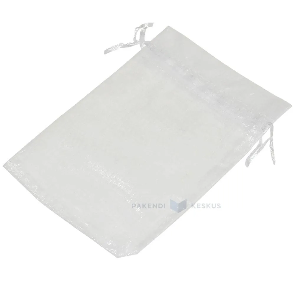 Valge nööriga organza kott 11x16cm, pakis 10tk
