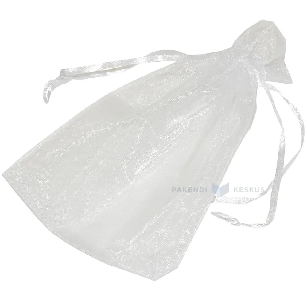 Valge nööriga organza kott 11x16cm, pakis 10tk