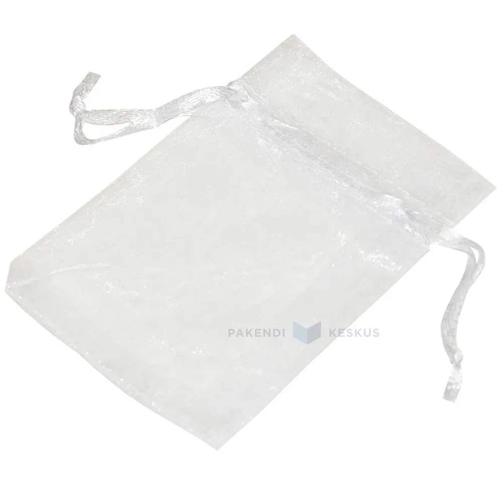Valge nööriga organza kott 7x9cm, pakis 10tk