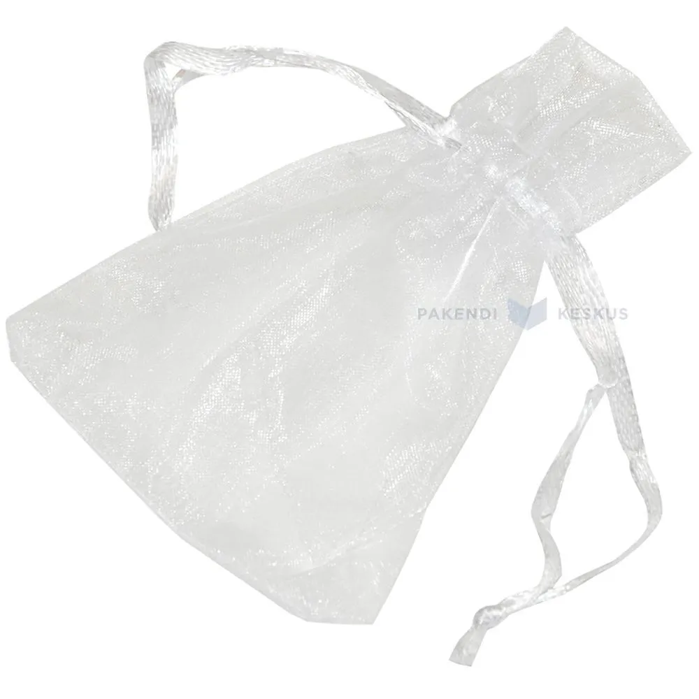 Valge nööriga organza kott 7x9cm, pakis 10tk