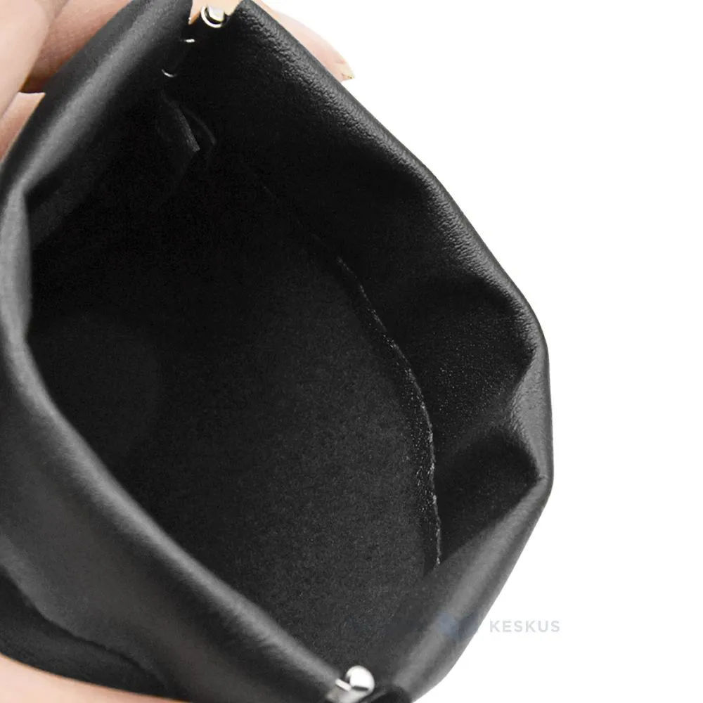 Black PU faux leather pouch 11x10,5cm with metal squeeze top closure