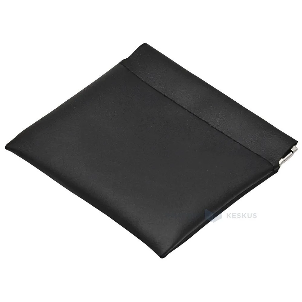 Black PU faux leather pouch 11x10,5cm with metal squeeze top closure