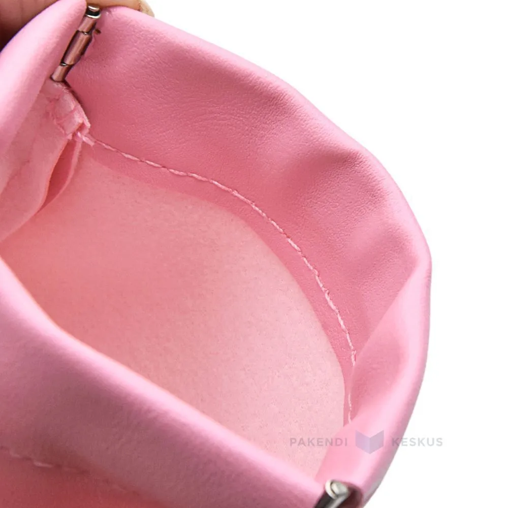 Pink PU faux leather pouch 11x10,5cm with metal squeeze top closure