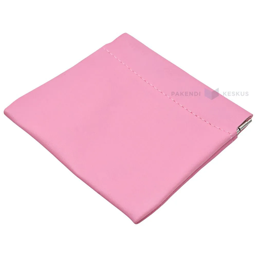 Pink PU faux leather pouch 11x10,5cm with metal squeeze top closure