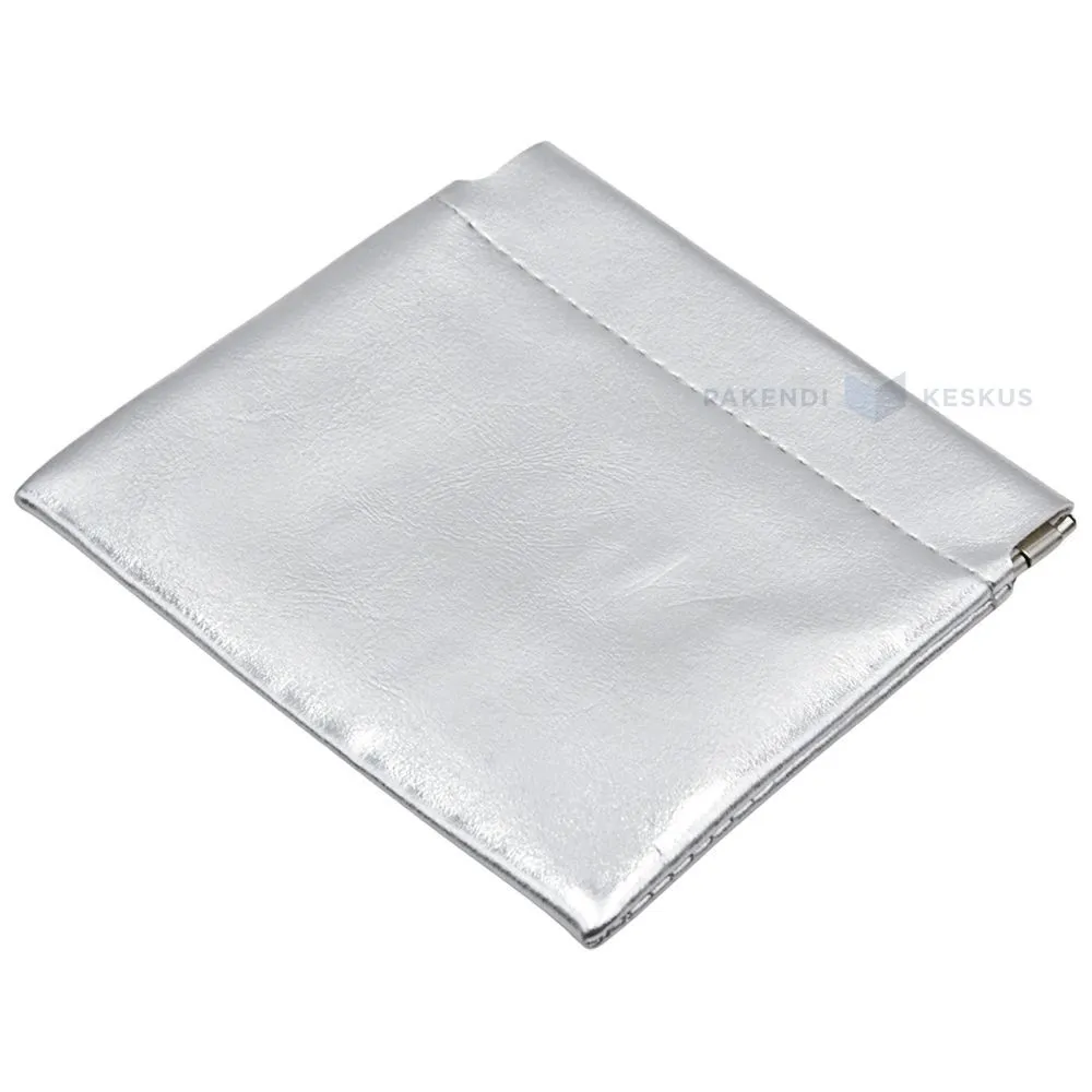 Silver PU faux leather pouch 11x10,5cm with metal squeeze top closure