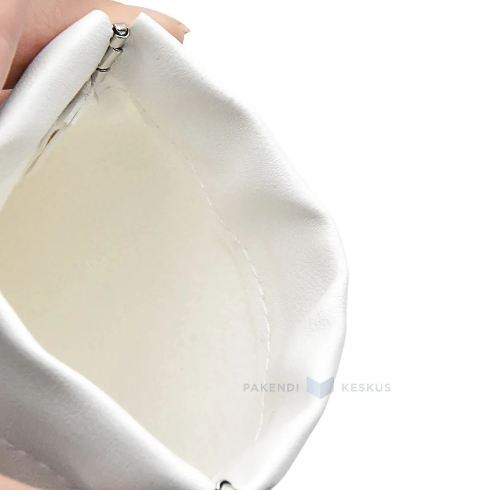 White PU faux leather pouch 11x10,5cm with metal squeeze top closure