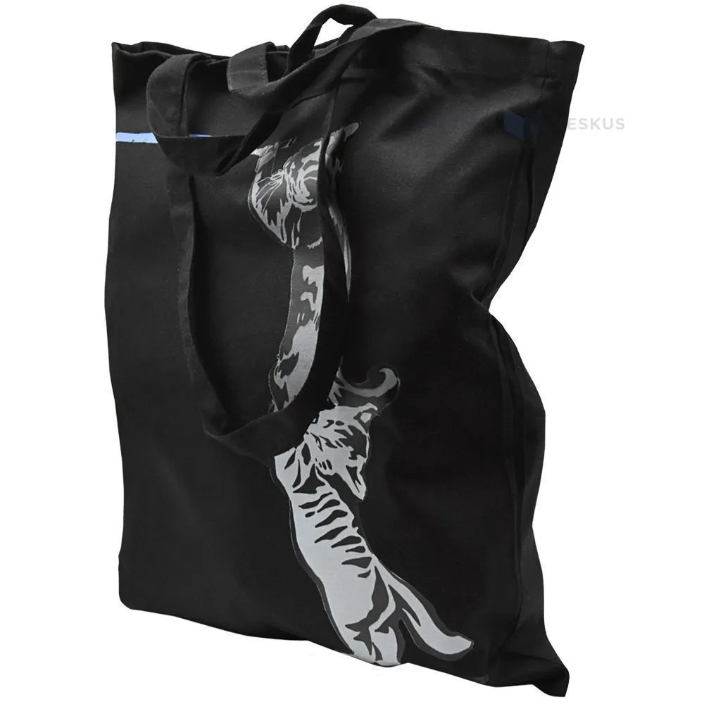 ''Two cats'' print black textile bag with double handles 40x45cm thickness 240g/m2