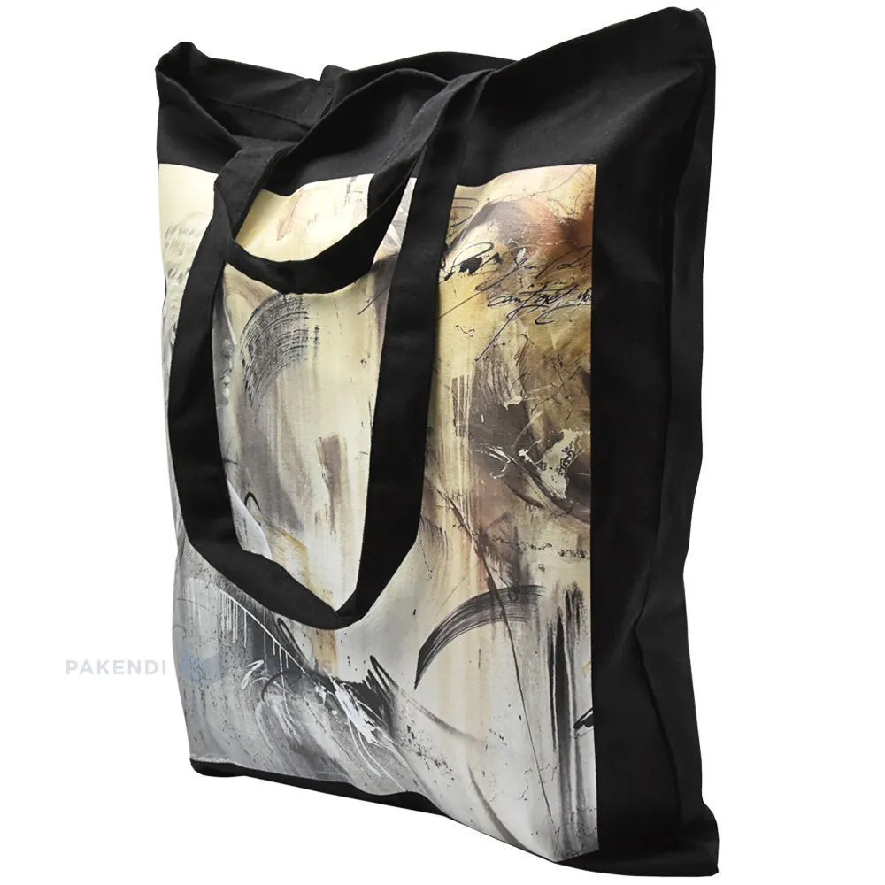 ''Woman'' print black textile bag with double handles 40x45cm thickness 240g/m2