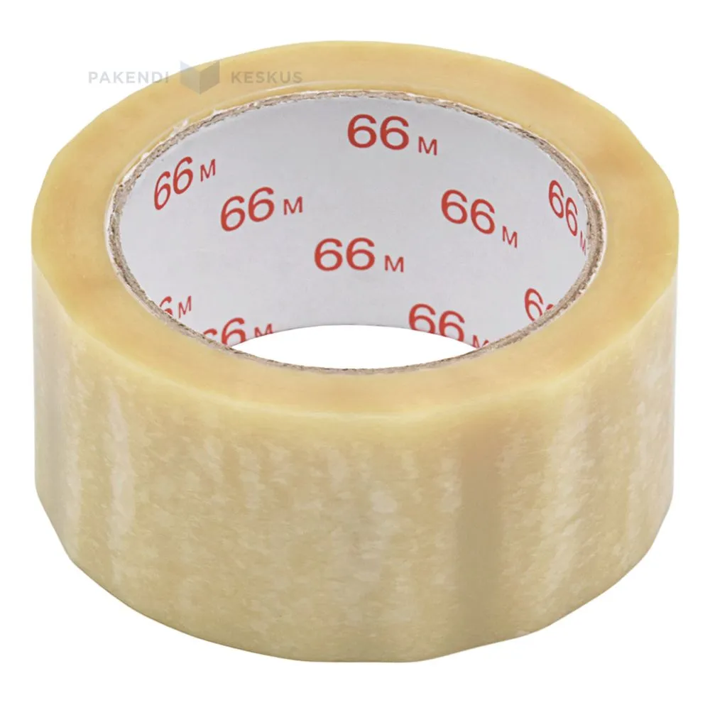 Läbipaistev pakketeip PVC 50mm lai, rullis 66m