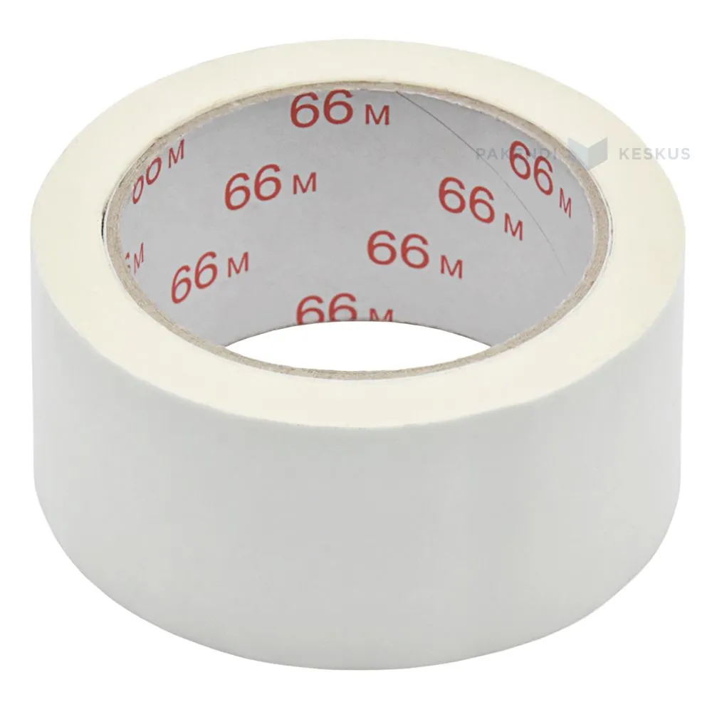 Valge pakketeip PVC 50mm lai, rullis 66m