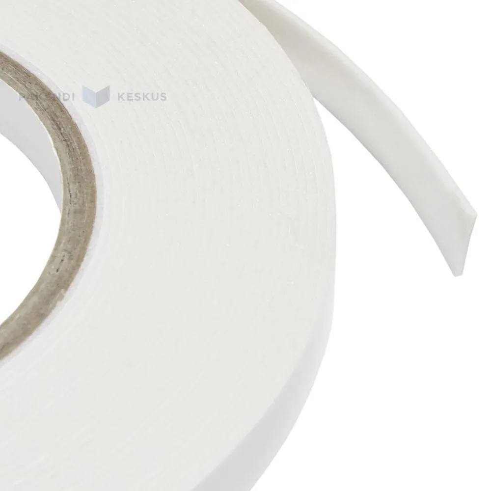 Kahepoolne teip valge PE-vahtkumm 12mm lai 1mm paksus, rullis 10m