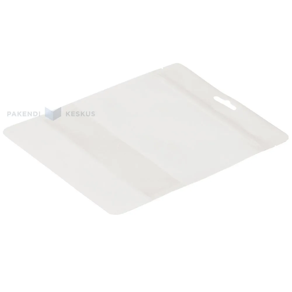 Valge püstiseisev kott aknaga 16+(2x4,5)x19cm, pakis 50tk