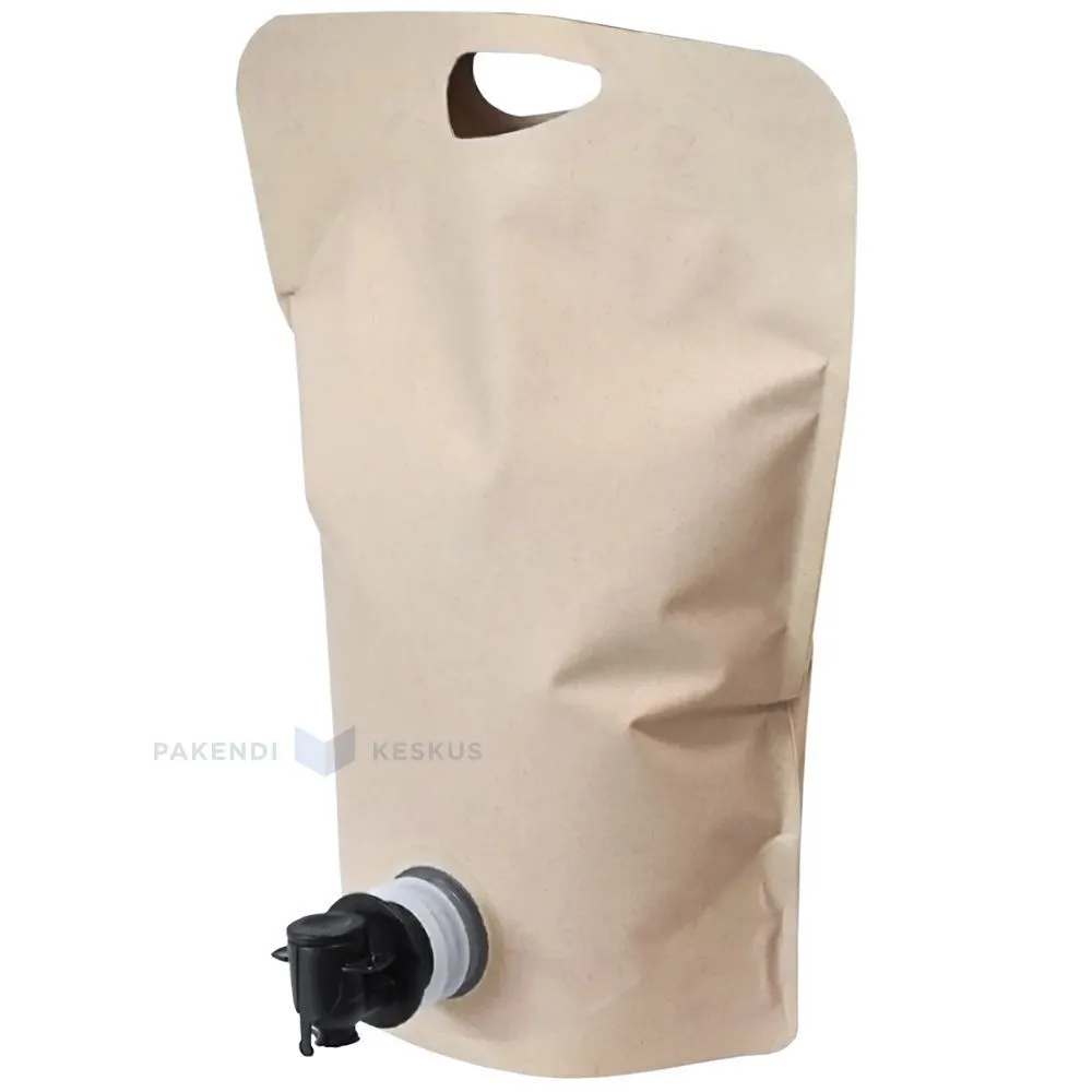 Brown standing pouch with butterfly tap 23+(15+13,5)x31cm 3L
