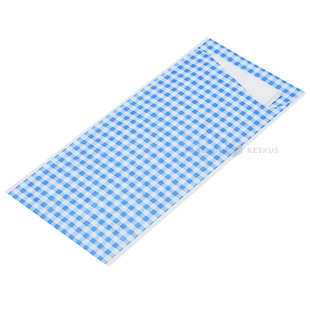 Blue-white square print cutlery pocket with 2-layered napkin 8,5+19cm, 100pcs/box