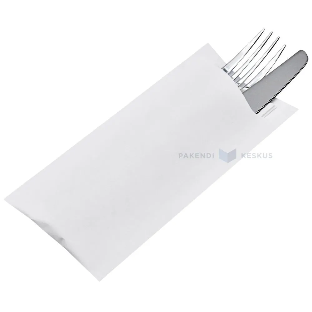 White cutlery pocket with 2-layered napkin 8,5+19cm, 100pcs/box