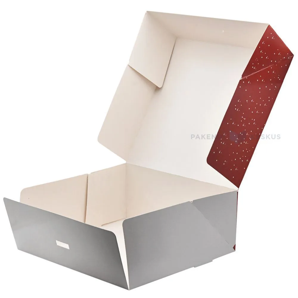 Christmas print red-white cake box with lid 30x30x12,5cm, 10pcs/pack