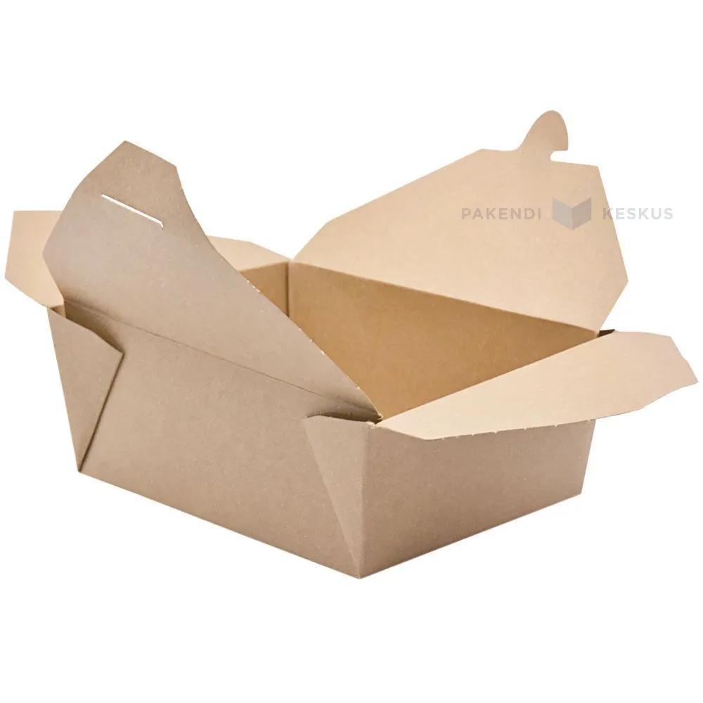 Brown carton food box with foldable lid 170x140x65mm, 50pcs/pack