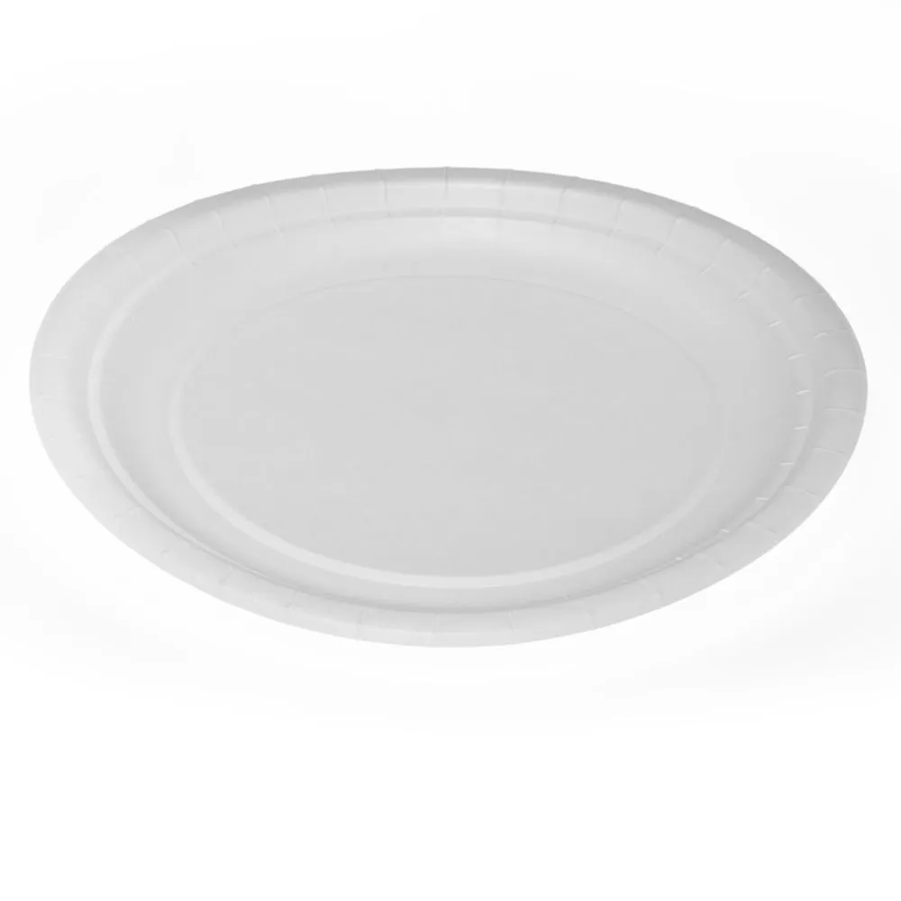 Unlaminated white paper plate diameter 18cm, 100pcs/pack